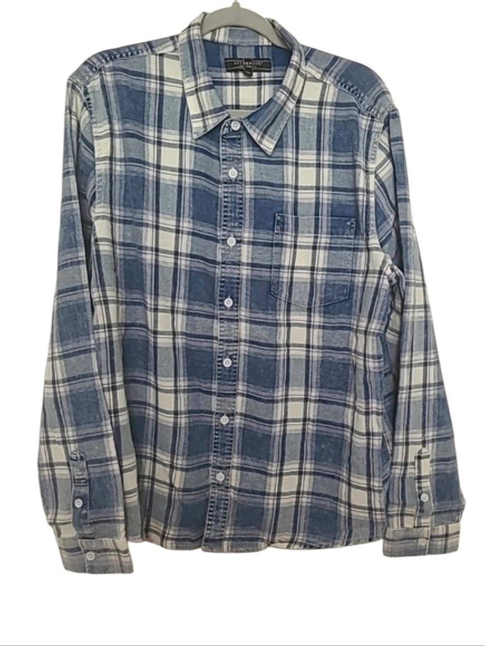 NWT Liverpool Mens Size Large Blue Plaid Button-up Shirt Long Sleeve